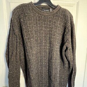 Men's Sweater XXL by Bill Blass Crew Neck Cotton Blend Knit Pullover Gray & tan
